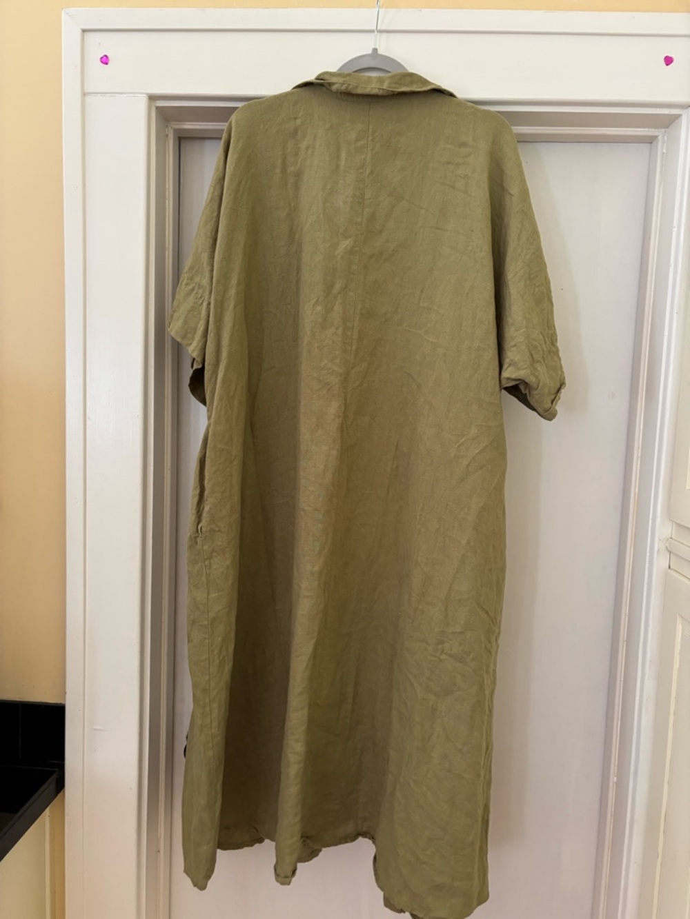 Linenfox Olive Button-Front Maxi Linen Dress - Picture 2 of 4